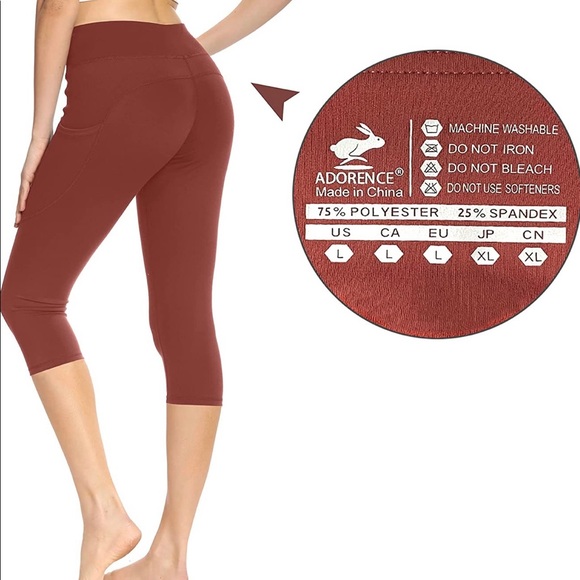 Salmon Rose Red Yoga Pants w/ Pockets, Leggings for High Waist & Tummy Control - Picture 4 of 4